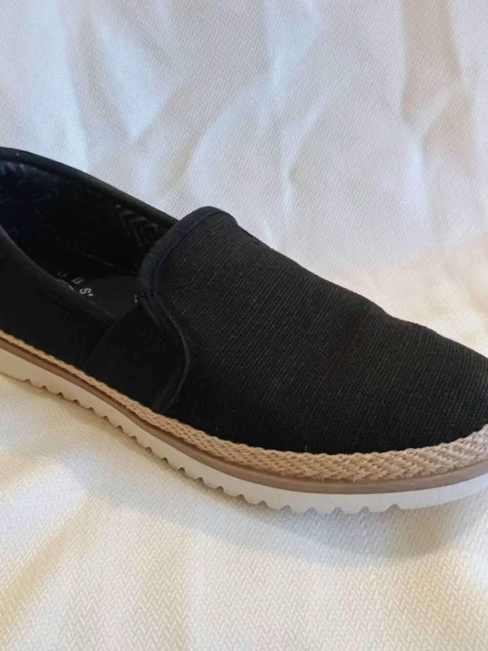 BOBS from Skechers Women's Black Canvas Flexpadrille slip-on Loafer Shoes 7